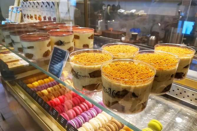 Venice Dinner Food Tour around Jewish Ghetto & Cannaregio Quarter - The food and drink spread: dinner, dessert, ice cream, and kosher wine